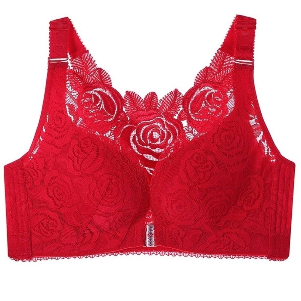 Floral Lace Front Closure Bra‎ Rose Racerback Women 38/85 Red Lingerie